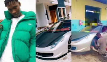 Fans stunned as Zinoleesky’s Ferrari allegedly spotted at mechanic shop just 3…