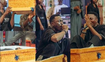 Reactions Emerge as Nigerian Gospel Singer Arrives Church in a Casket, Conducting…